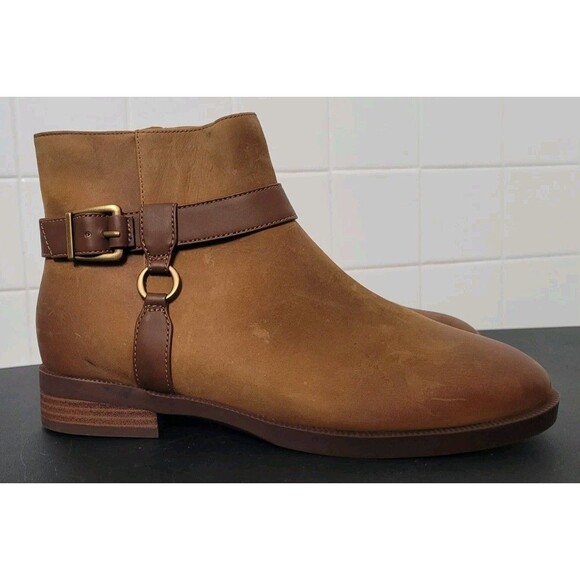 Vionic Rhiannon Size 7.5 Cognac Brown Nubuck Leather Water Repellent Ankle Boot - Picture 1 of 14